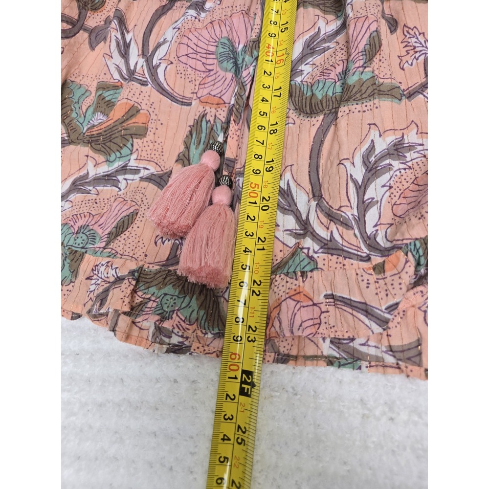 Ivy Jane Shimmer Ruffle V Neck‎ Blouse Top Peach Floral XS Tassel Accent - Picture 8 of 11